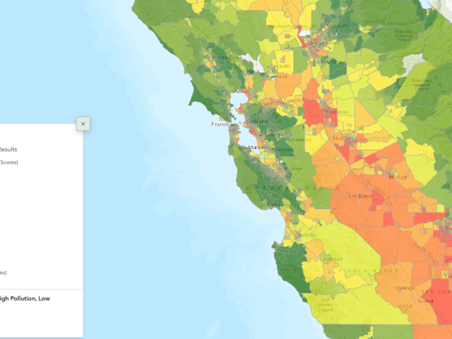Mapa de California con zonas de contaminación